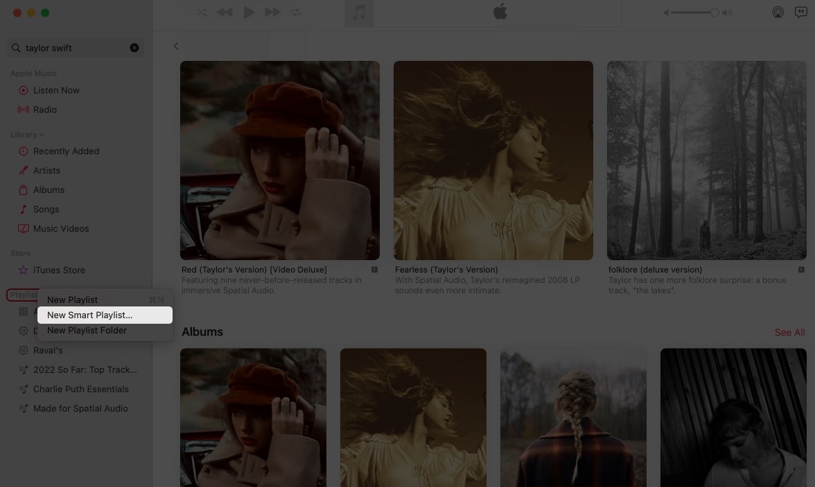 Memilih Senarai Main Pintar Baharu... dalam Apple Music pada Mac