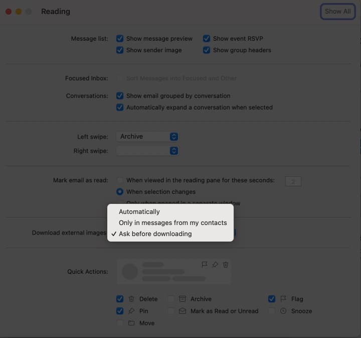 Zabránění sledování e-mailů v aplikaci Outlook na Macu