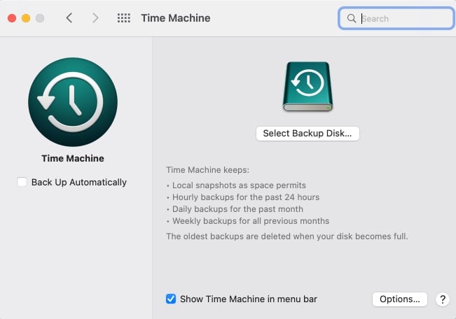 Pilihan Sandaran Mesin Masa pada Mac