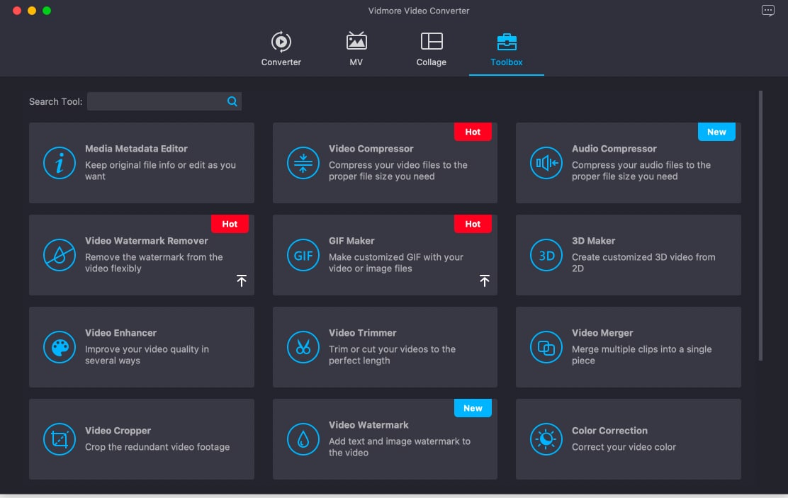 Toolbox of Vidmore Video Converter for Mac