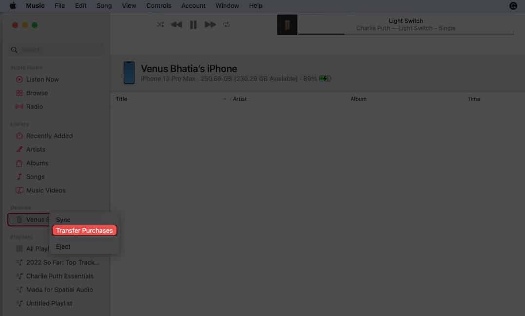 Pindahkan Pembelian Muzik pada peranti Mac atau Windows