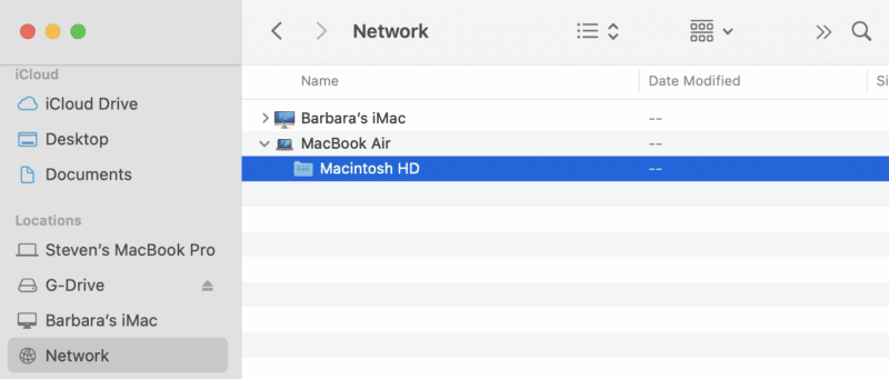 Connect your old Mac in the Network tab for data transfer