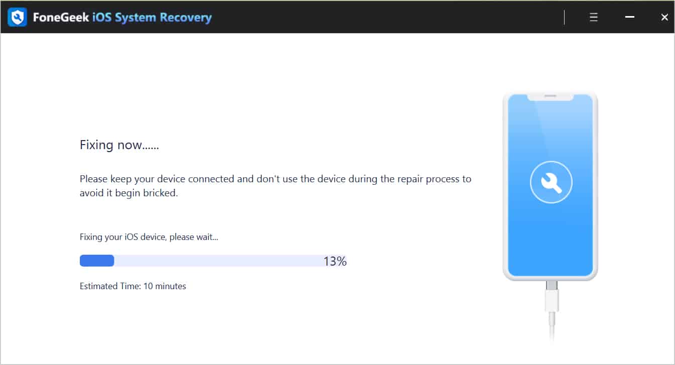 How to fix the black screen of death on an iPhone click Fix Now in the prompt in FoneGeek iOS system recovery