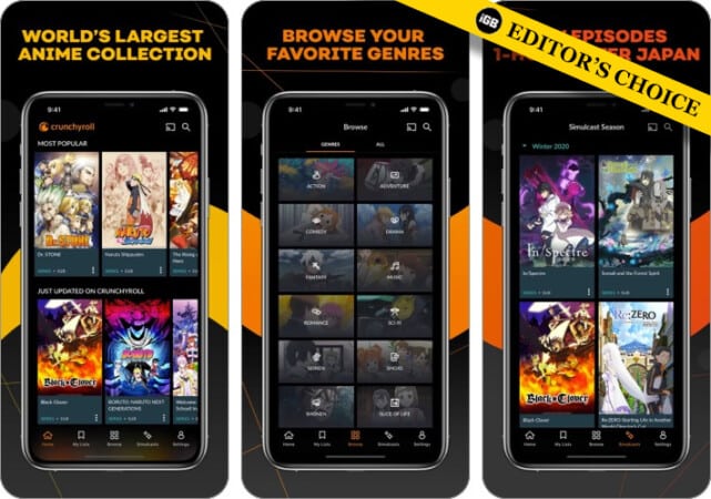 Crunchyroll anime streaming app screenshot