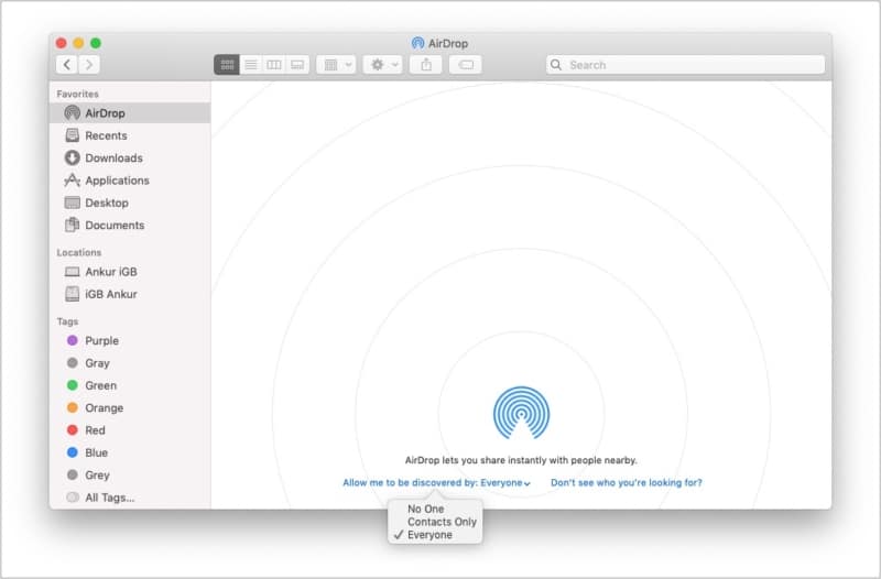 Enable AirDrop visibility on Mac