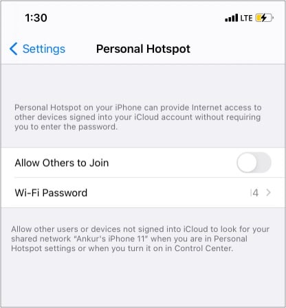 Make sure Personal Hotspot is off
