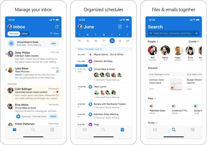 microsoft outlook iphone and ipad email app screenshot