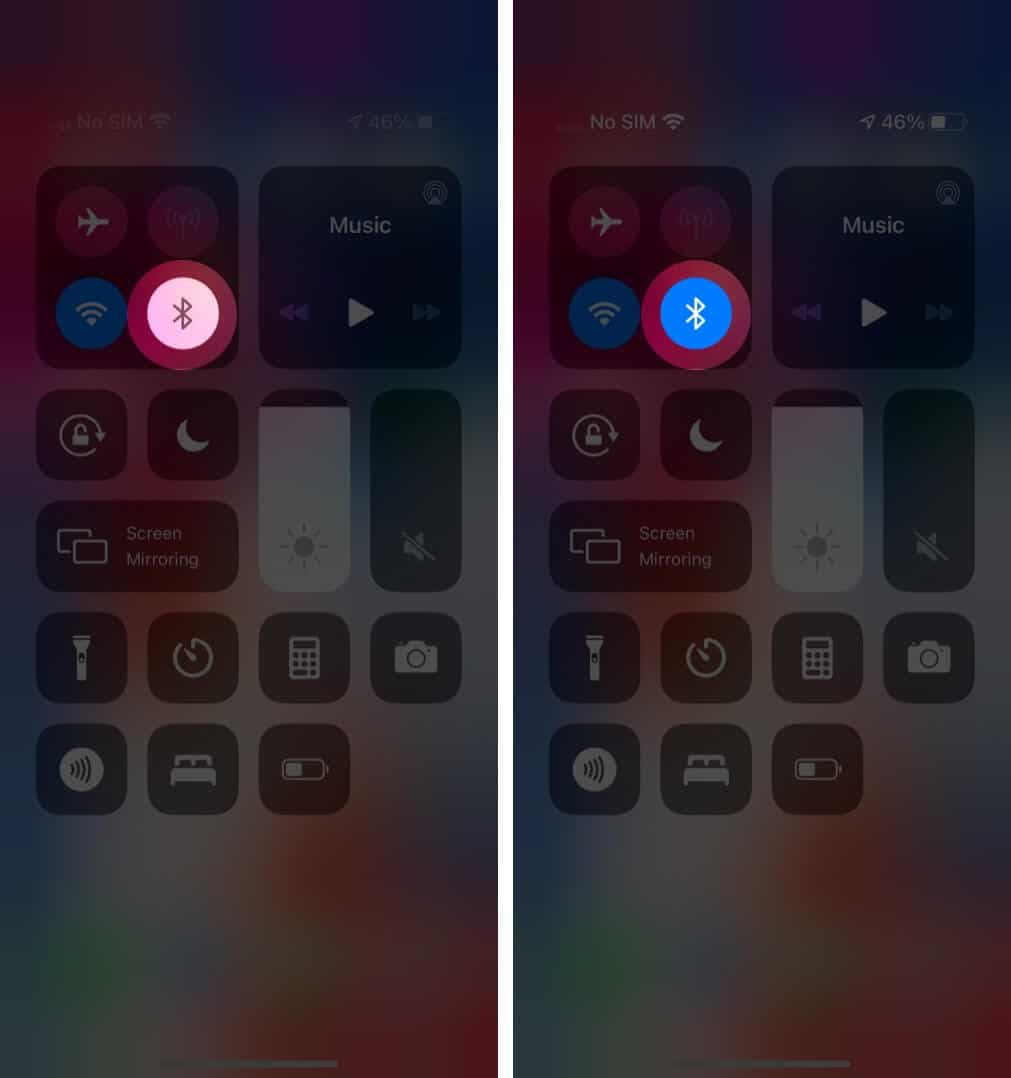 Open Control Center and Turn ON Bluetooth on iPhone