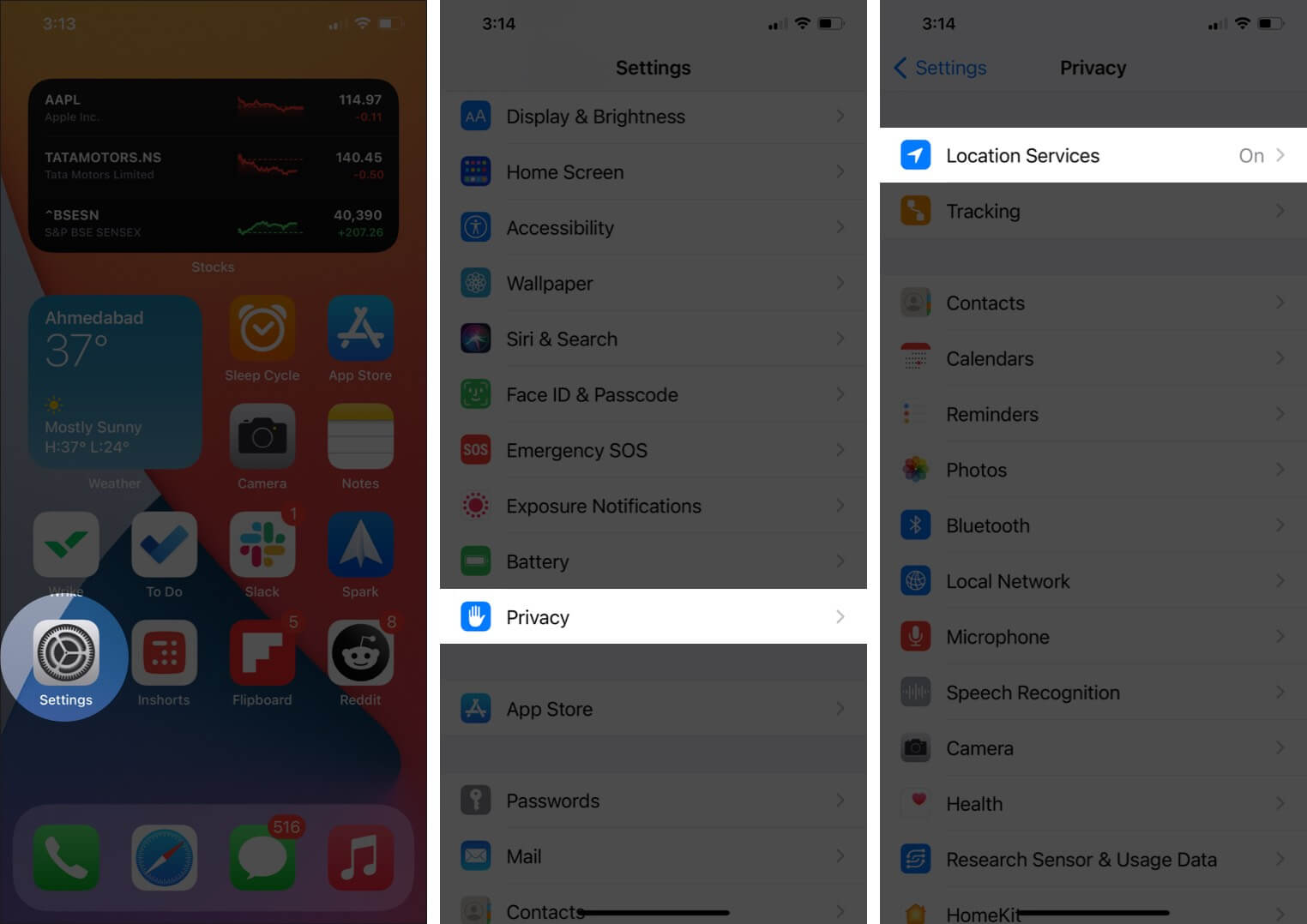 Open Settings Tap on Privacy and Then Tap on Location Services on iPhone