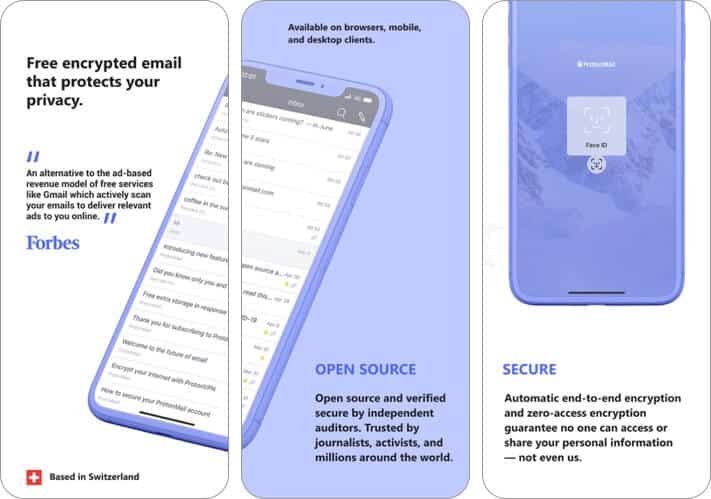 proton mail iphone and ipad email app screenshot
