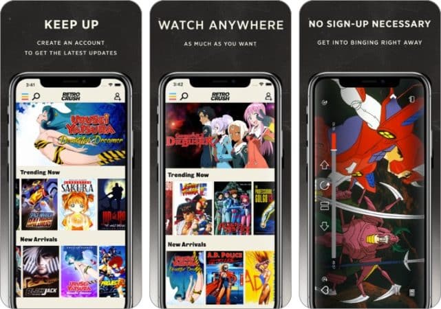 retrocrush classic anime streaming app screenshot