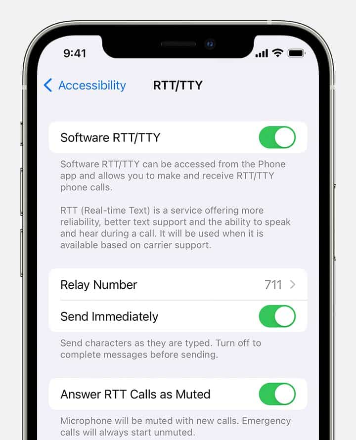 Enable or Disable RTT/TTY in Accessibility Settings
