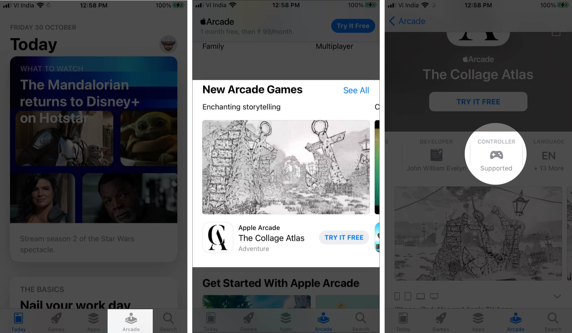 Tap on Arcade and Tap on Game to Check Controller Support in App Store on iPhone