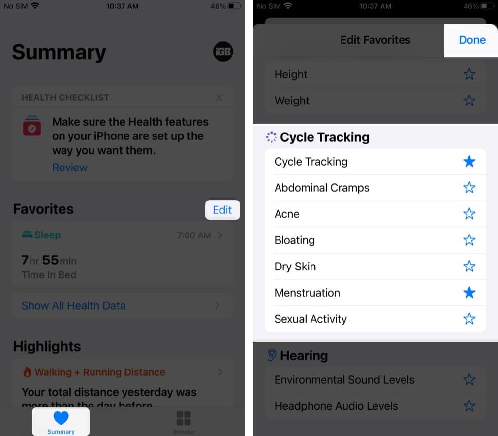 Add Cycle Tracking to your Favorites in iPhone's Health app