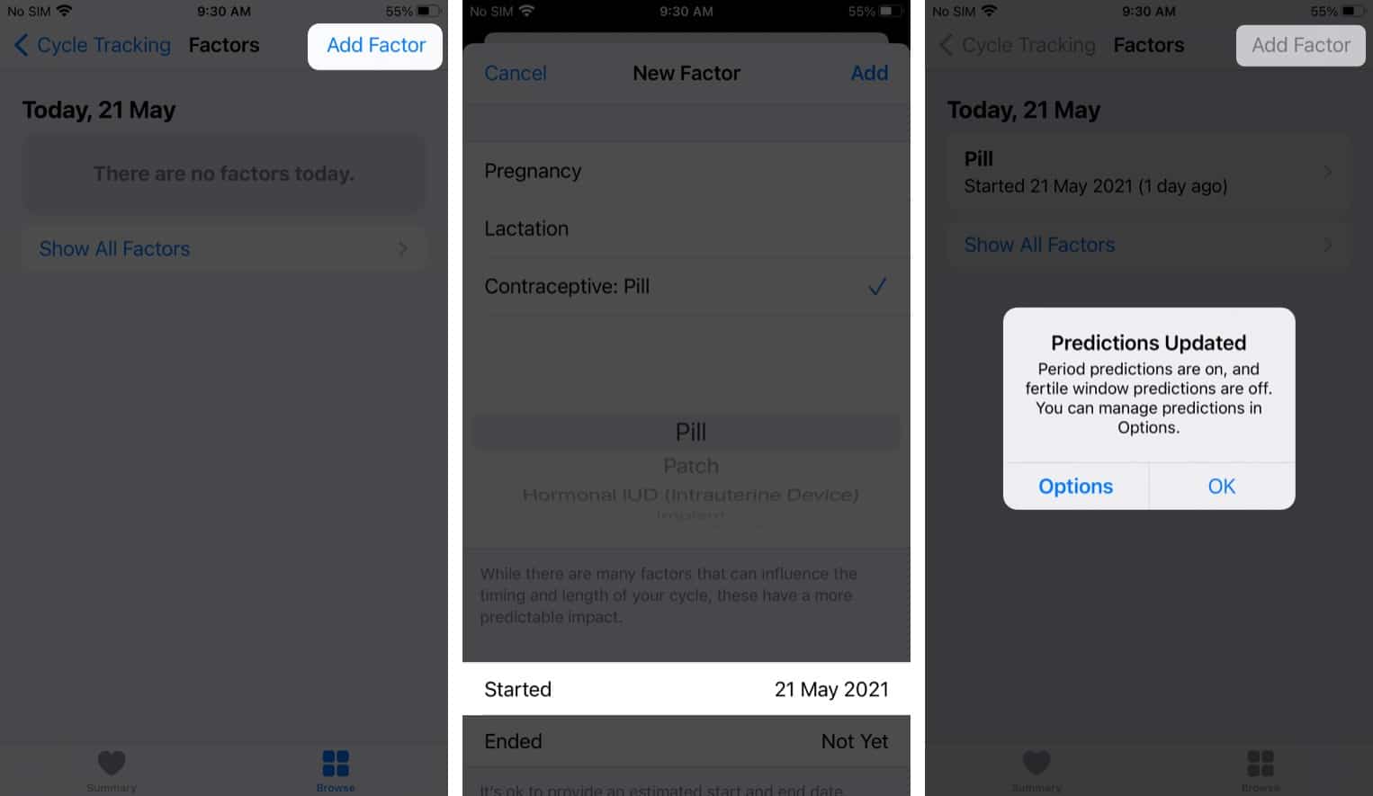 Add a factor to manage cycle factors on iPhone