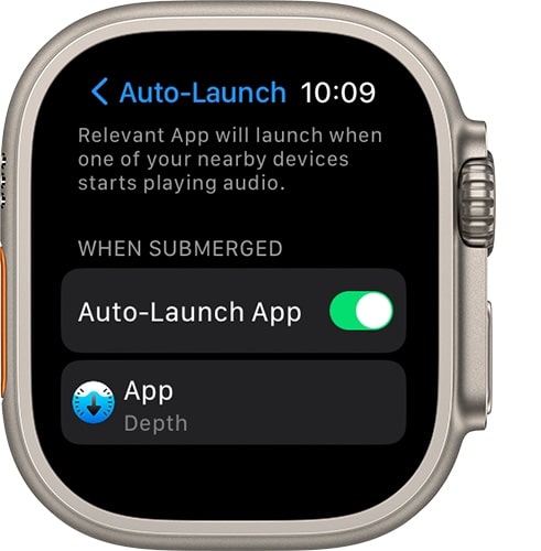 Automatikus indítás a Depth alkalmazásban az Apple Watch Ultra készüléken