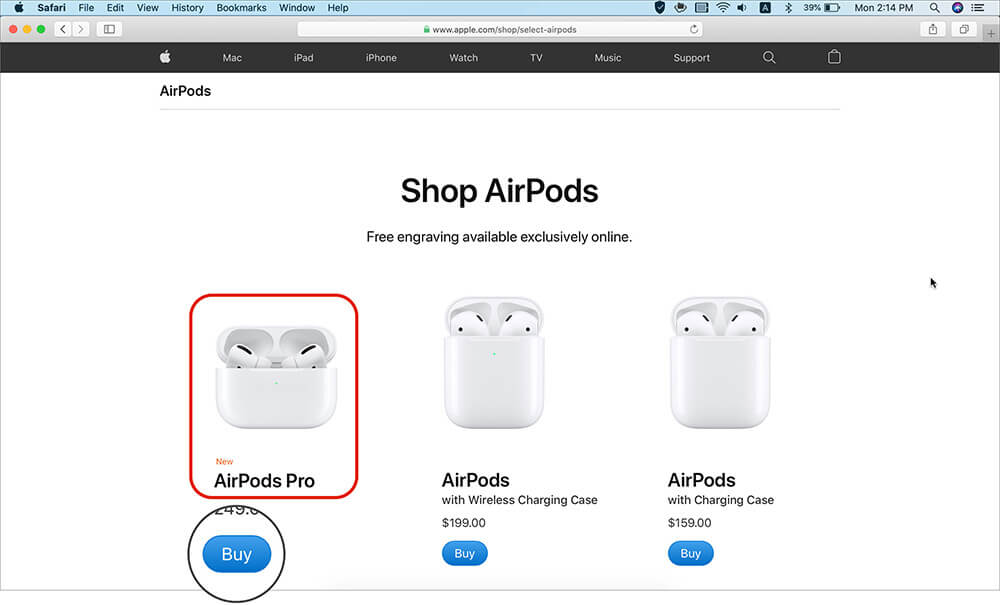 Buy AirPods from Apple Store on Mac