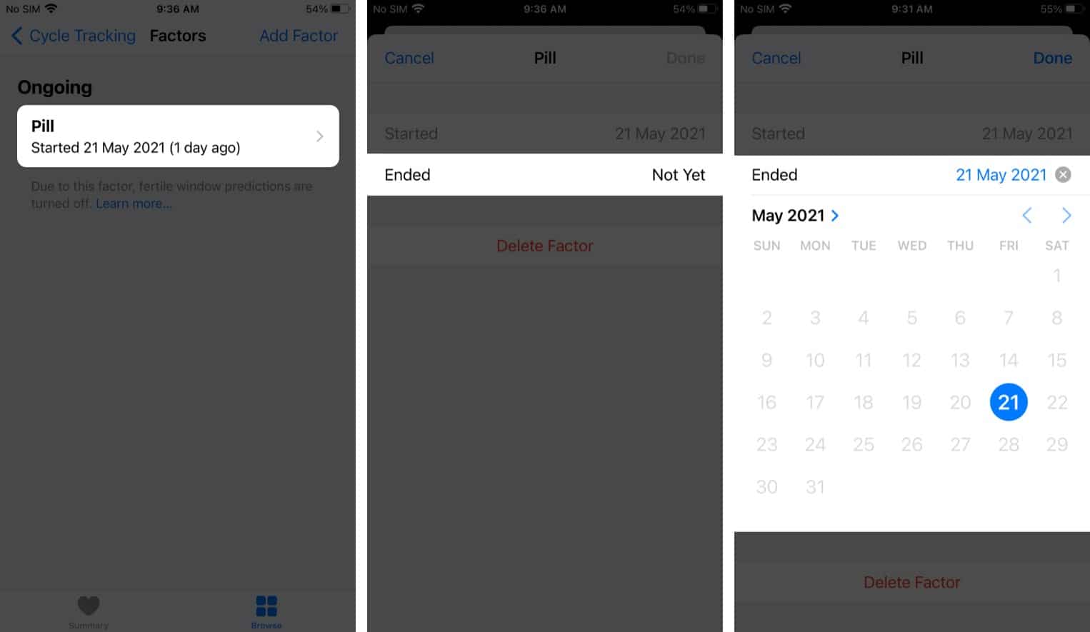 Change the end date for a factor on iPhone's health app