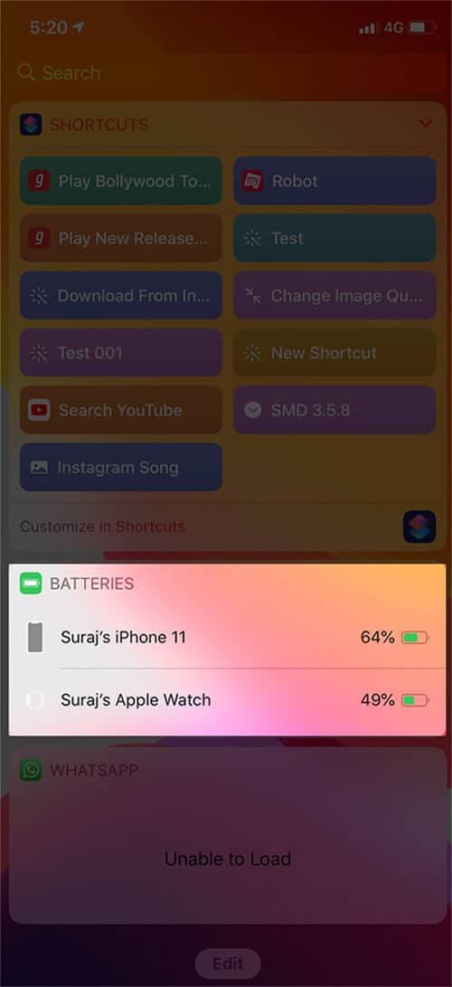 Check Battery Percentage in Today View on iPhone
