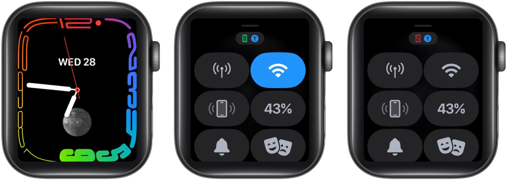 Menyemak status sambungan iPhone pada Apple Watch