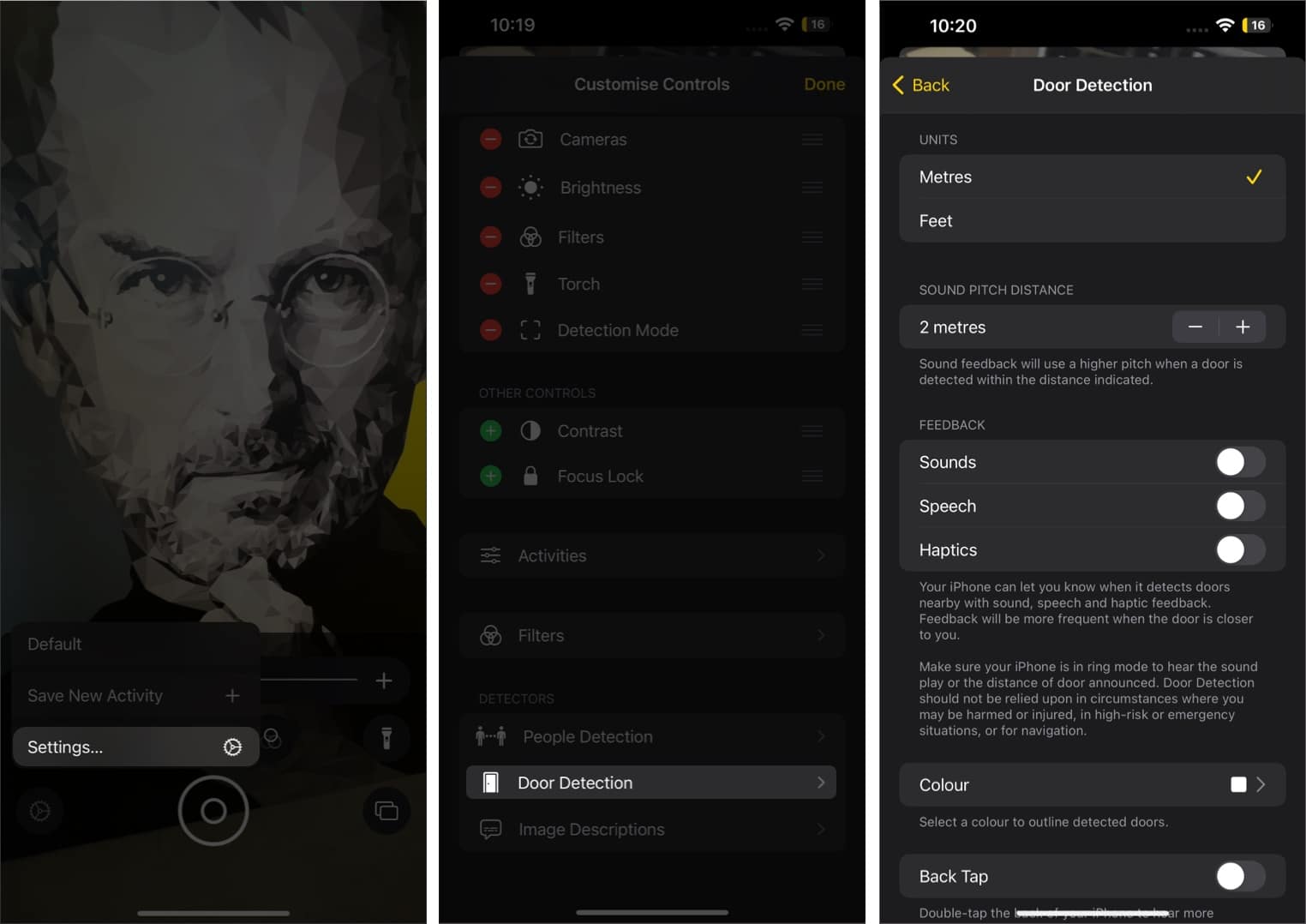 Langkah untuk menyesuaikan Pengesanan Pintu dalam iOS 16 pada iPhone