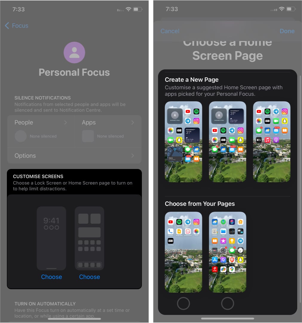 Customize Lock Screen or Home Screen based on Focus