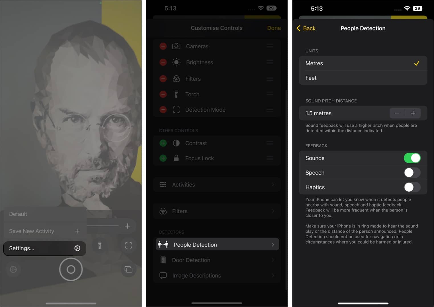 Langkah untuk menyesuaikan Pengesanan Orang pada iPhone dengan iOS 16