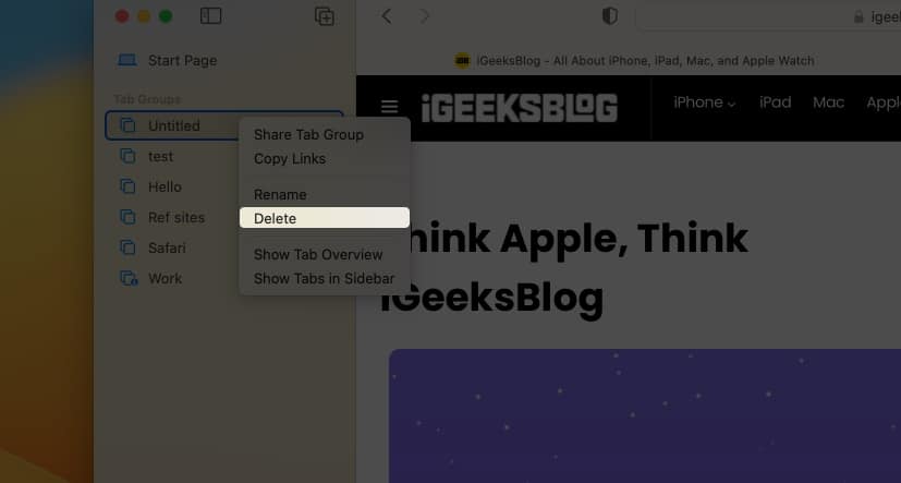 Deleteing a Tab Group in Safari on a Mac