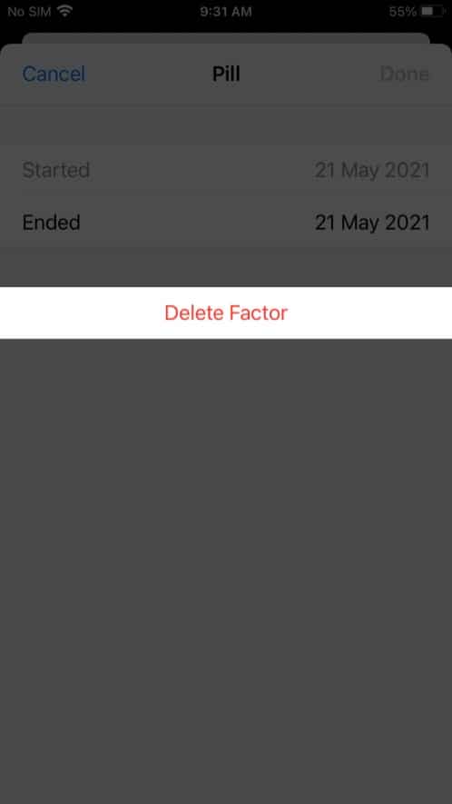 Delete a current factor in health app on iPhone