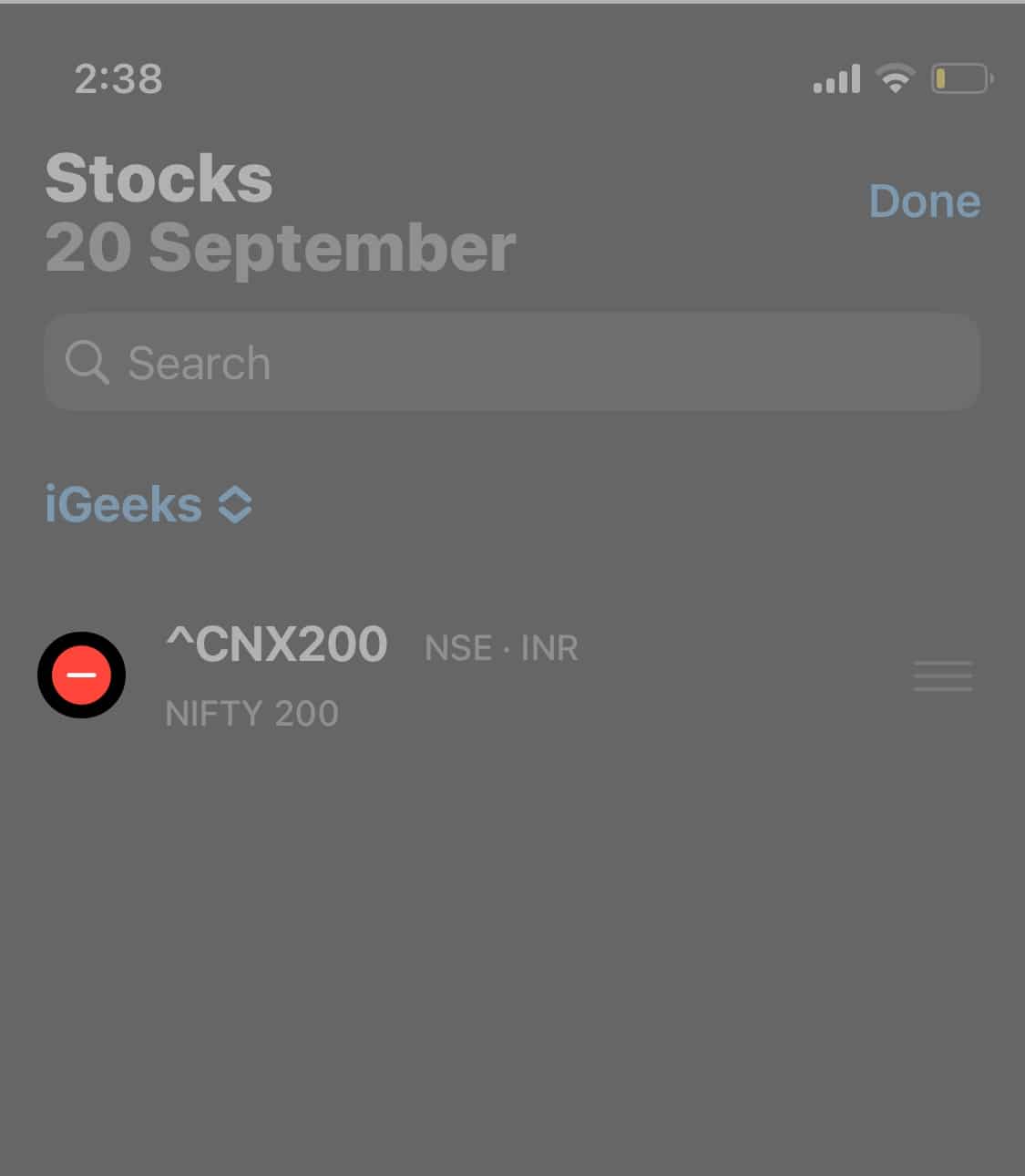 Removing stocks from the watchlist in Stocks app on an iPhone