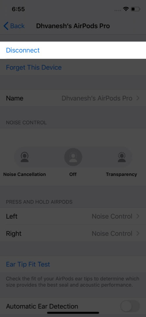 Disconnect AirPods from iPhone