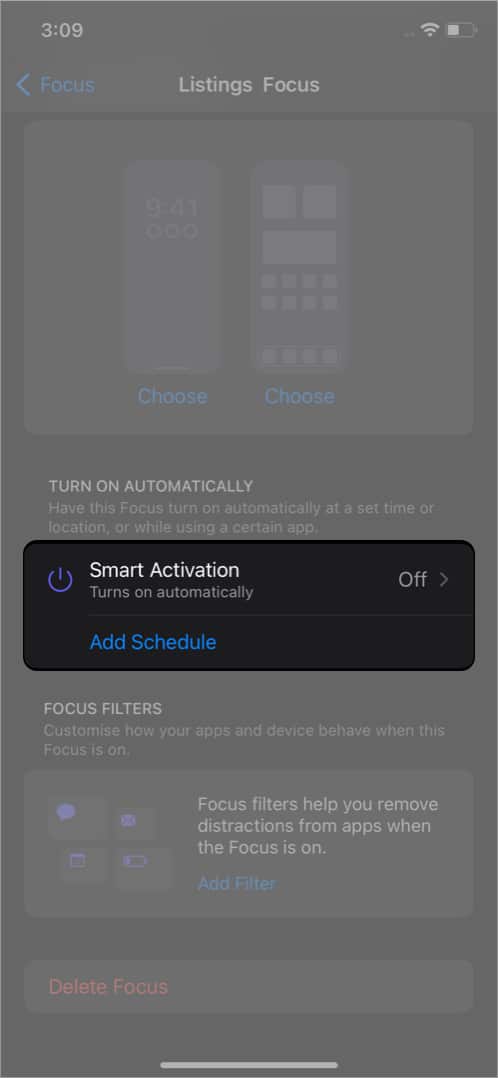 Enable Focus automatically with Smart Activation on iPhone