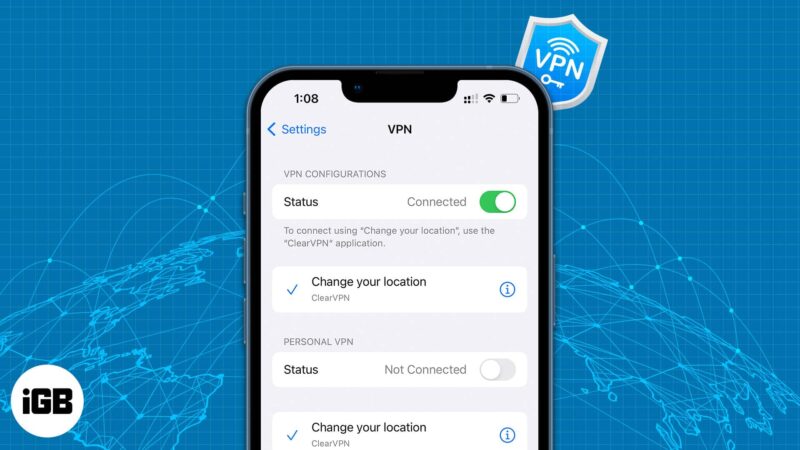 Obrazovka nastavení VPN na maketě iPhone