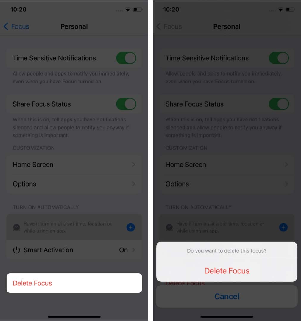 How to delete a Focus mode on iPhone