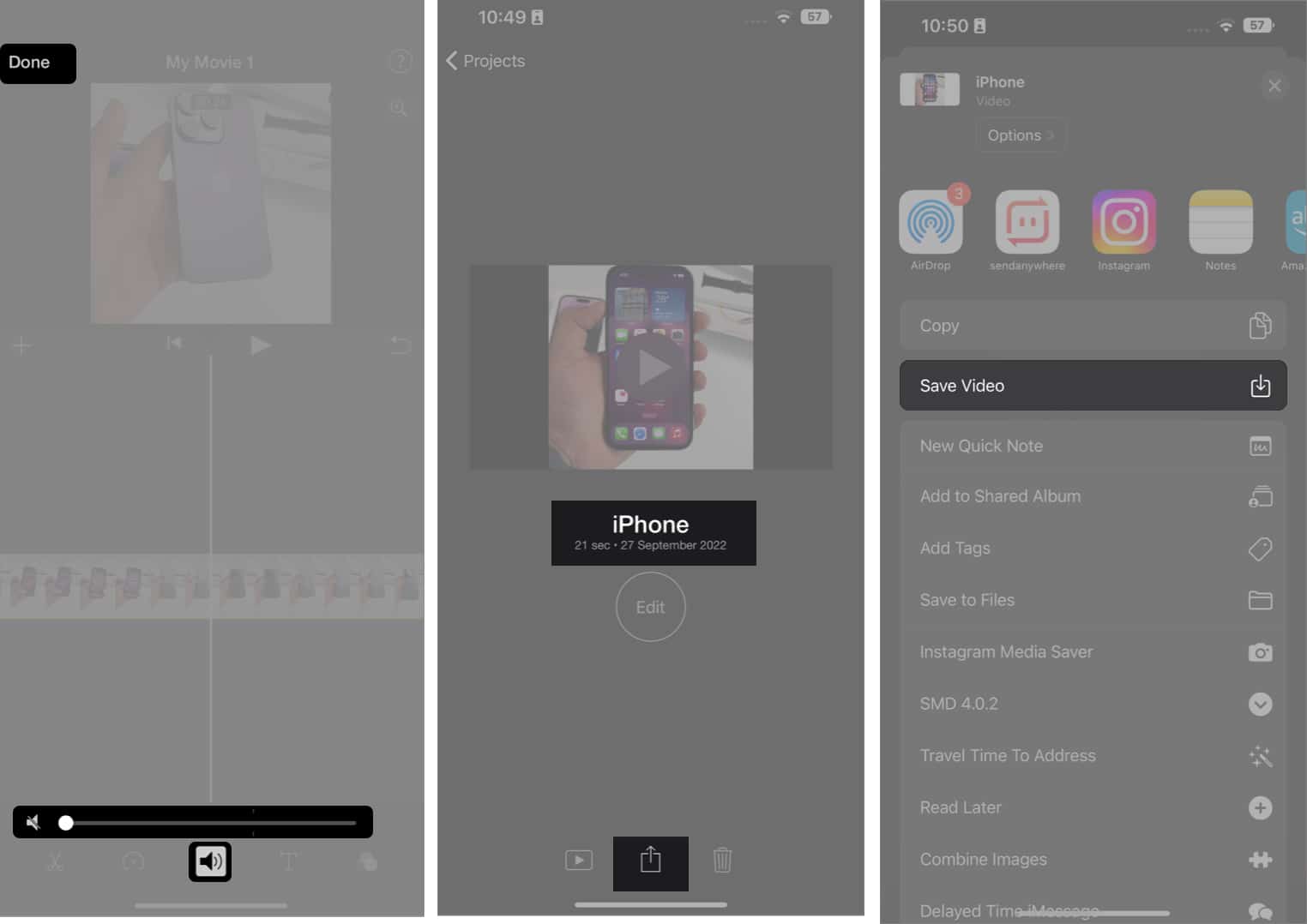 Bagaimana untuk mengeluarkan bunyi daripada video melalui iMovie pada iPhone