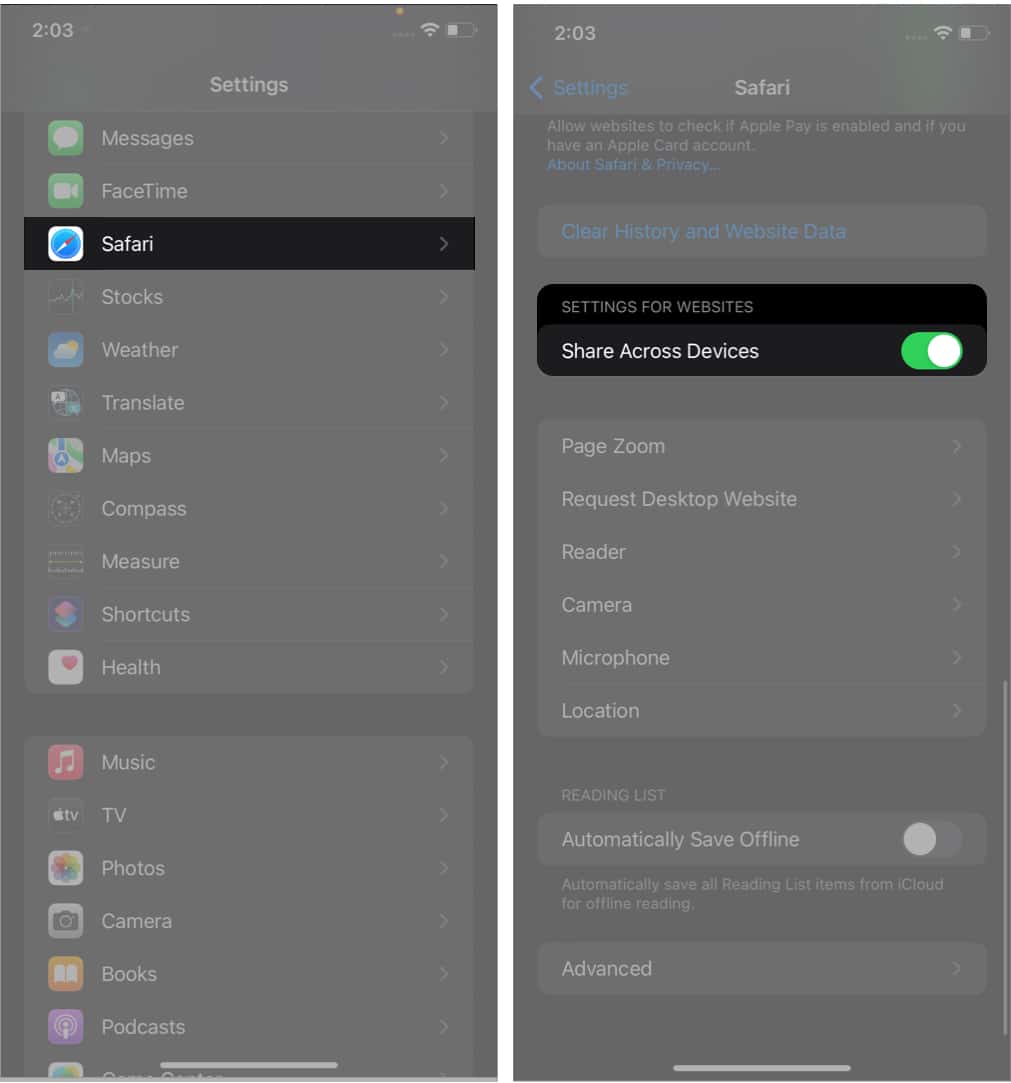 How to share Website settings in iOS 16 