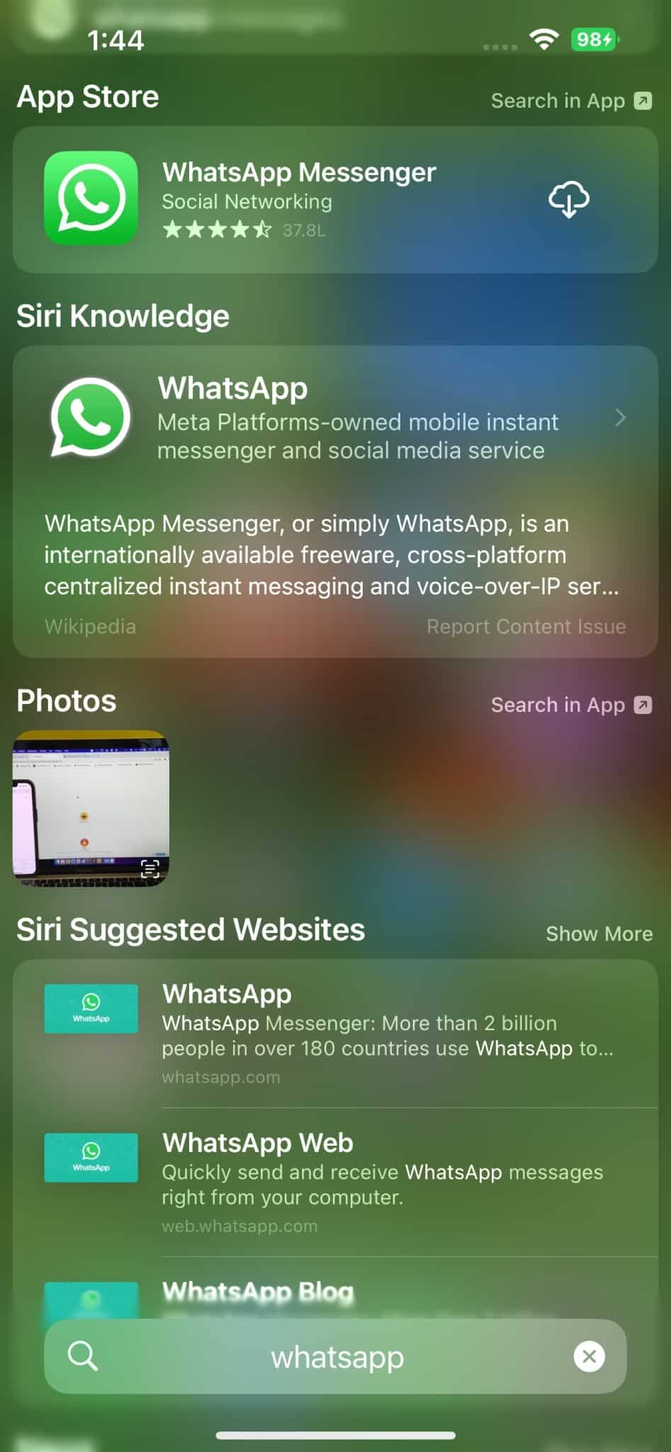 Installing an app from Spotlight search on an iPhone