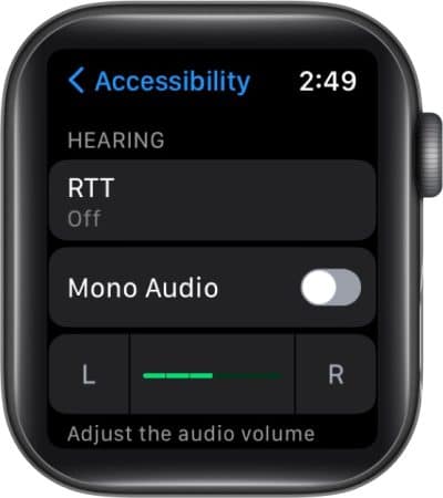 Adjusting Left and Right Balance on Apple Watch in Accessibility settings