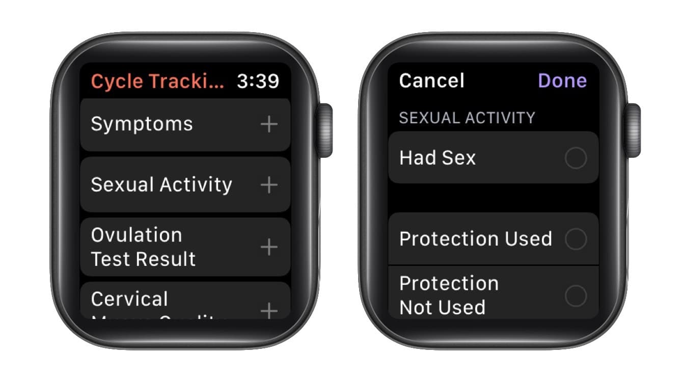 Log sexual activity on Apple Watch