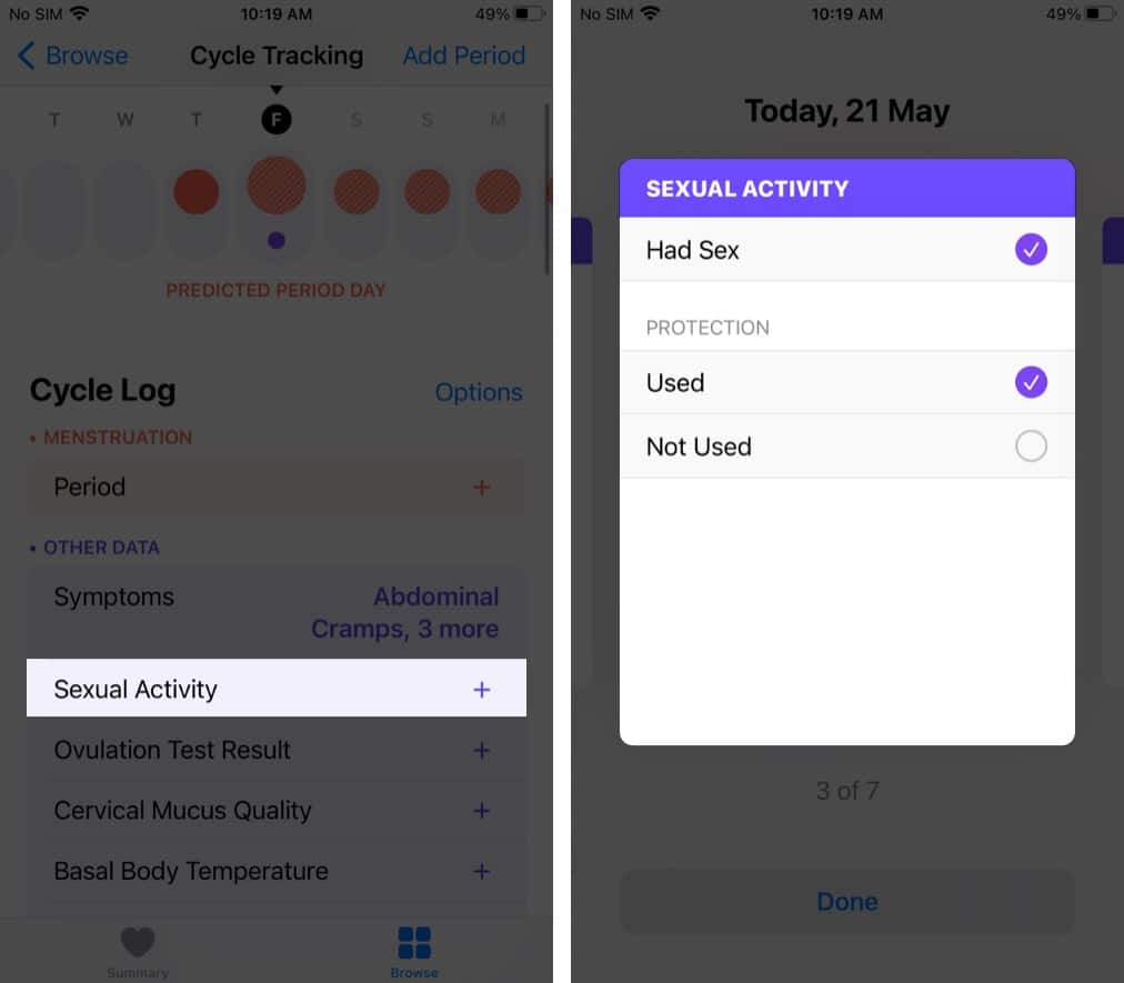 Log sexual activity on iPhone