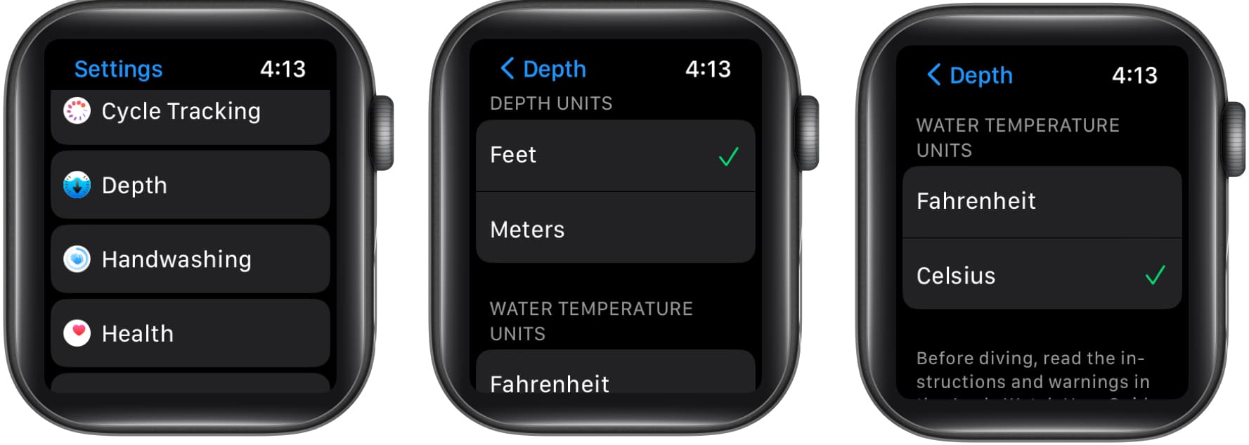 Modify temperature and depth measurements on Apple Watch Ultra