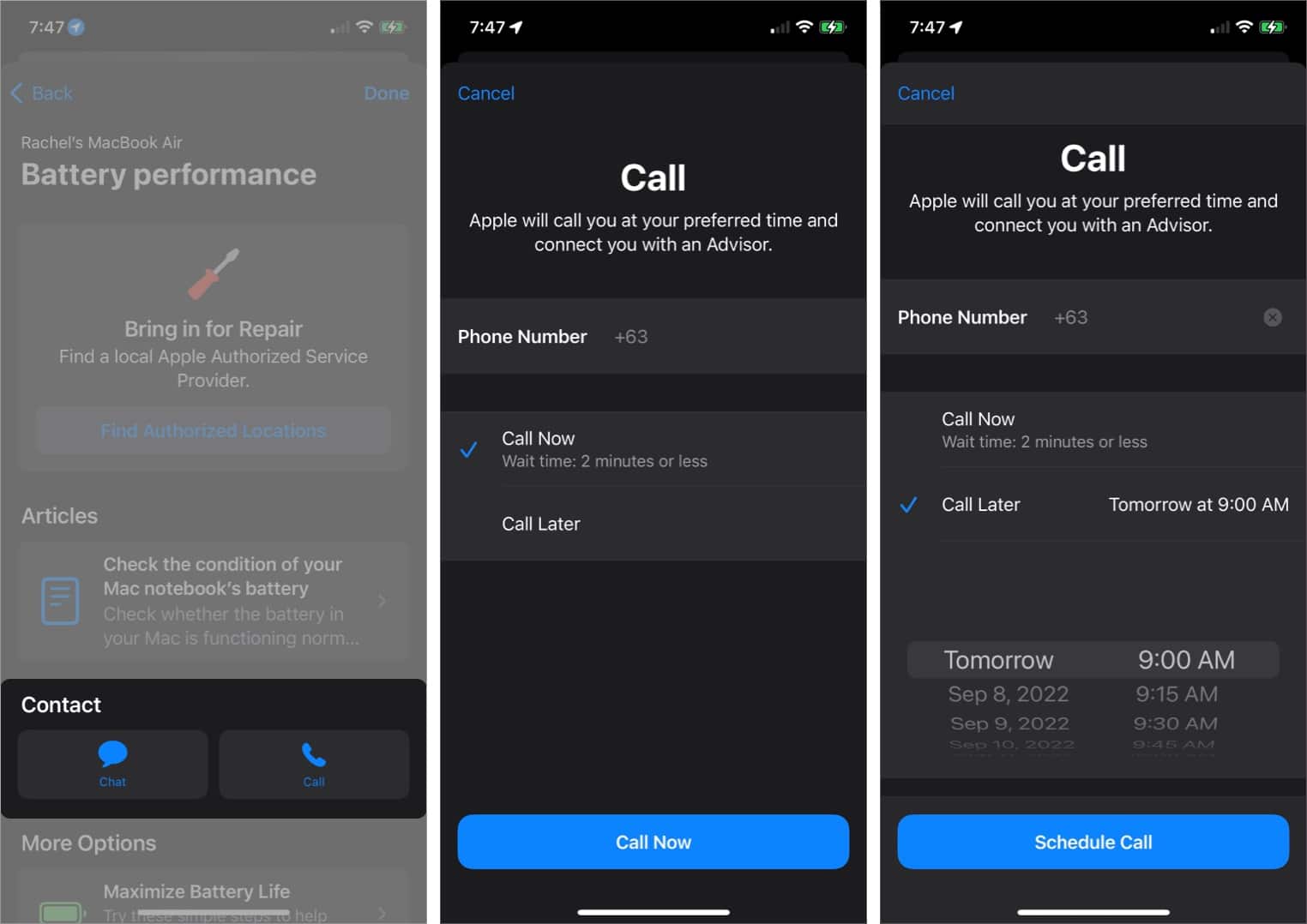 Pilihan sokongan lain dalam Apl Sokongan Apple pada iPhone