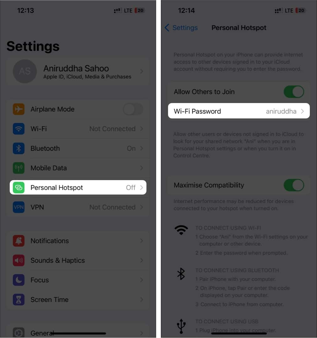 Steps to see Wi-Fi HotSpot password on an iPhone