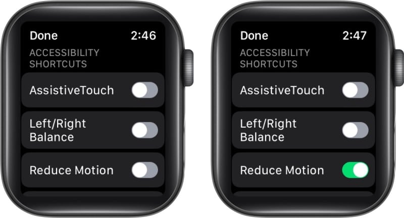 Enabling Reduce Motion Accessibility feature on an Apple Watch