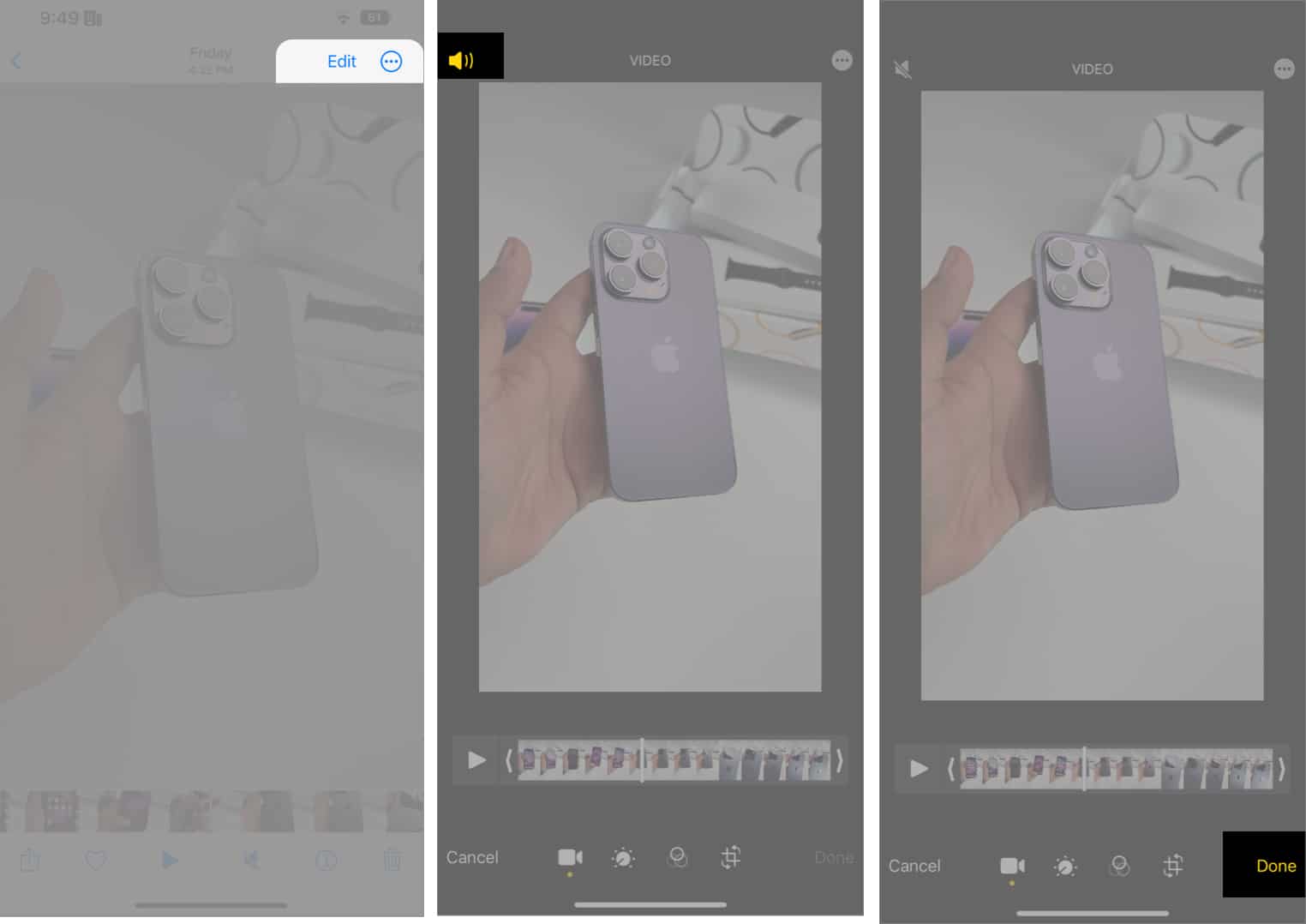 Remove audio from video through the Photos app on iPhone
