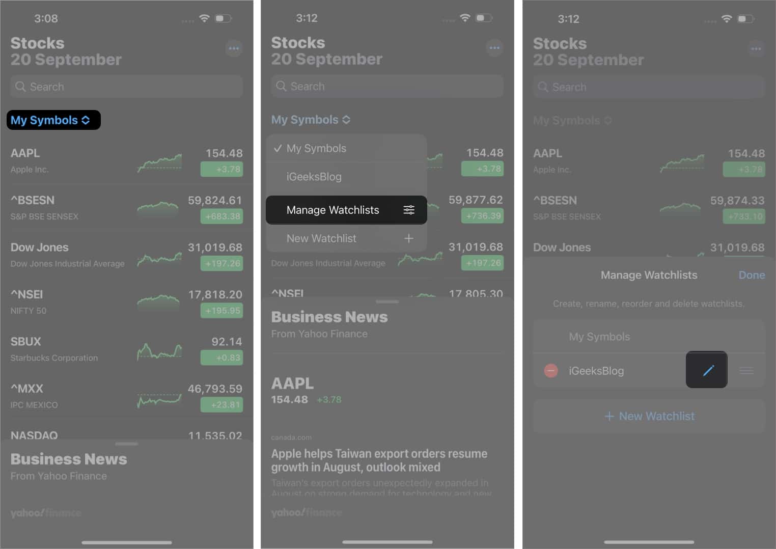 How to manage multiple watchlists in Stocks on iPhone - 4