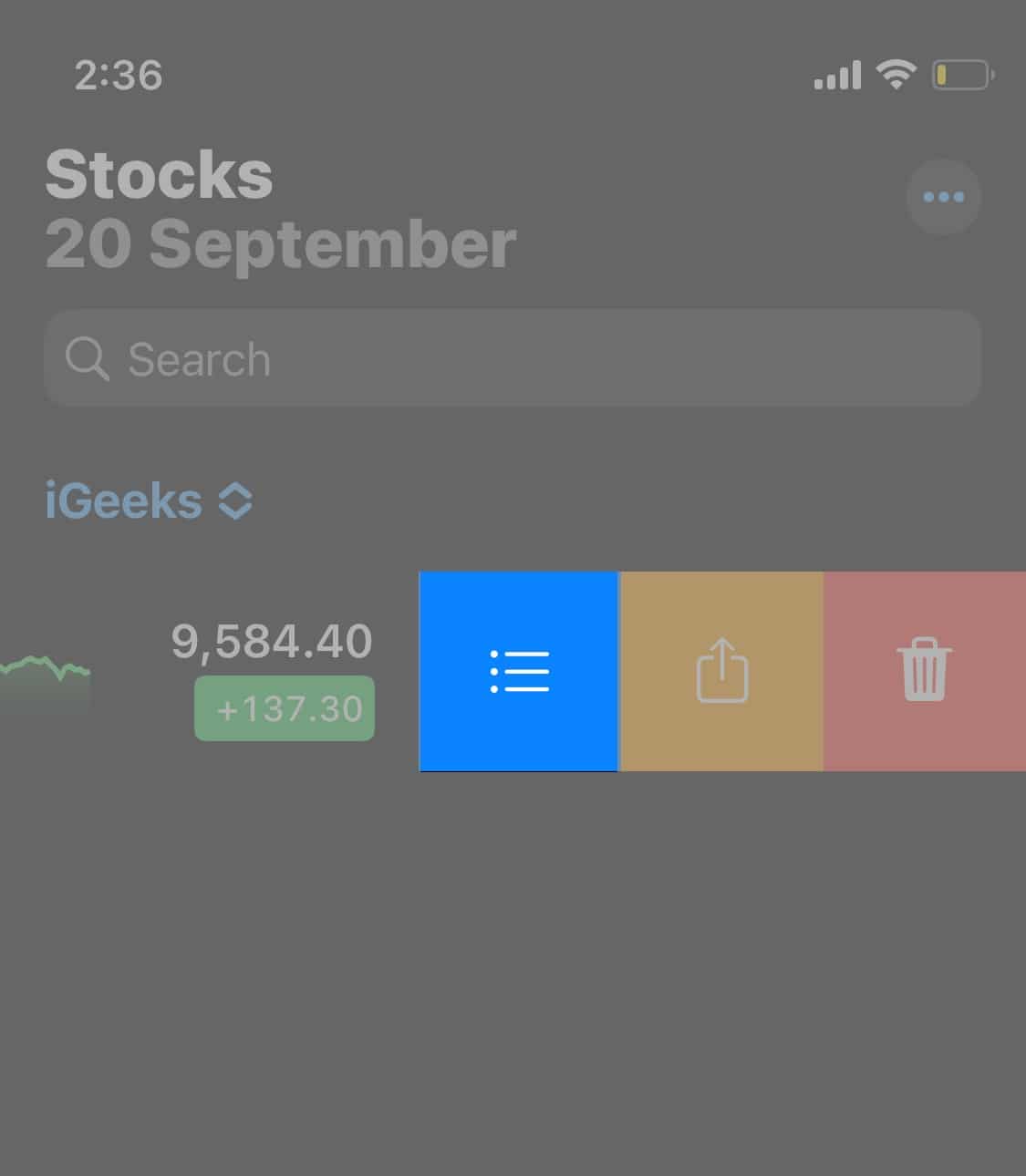 Reordering stocks in Stocks app on an iPhone