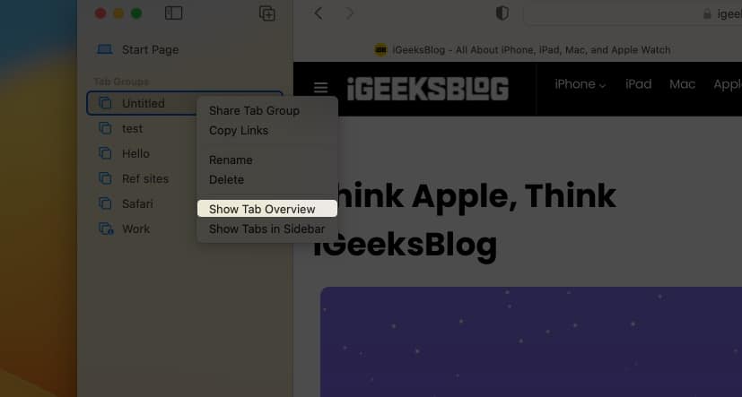 View all tabs in a gridview by clicking Show Tab Overview in Safari on Mac