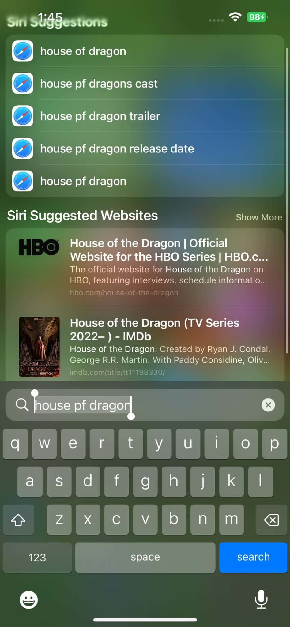 Searching for Shows and Movies in Spotlight search on iPhone