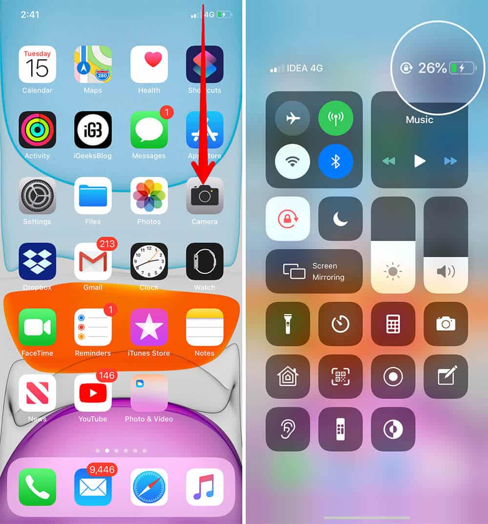 See Battery Percentage on iPhone 11 Pro Max Control Center